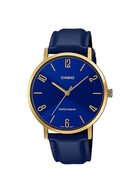 Men's Leather Analog Quartz Wrist Watch MTP-VT01GL-2B2UDF Blue/Gold - 40 mm - Blue