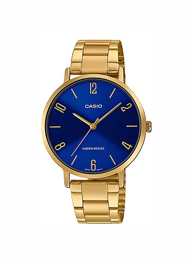 CASIO Women's Stainless Steel Analog Quartz Wrist Watch LTP-VT01G-2BUDF Navy/Gold - 40 mm - Gold  - Image 1