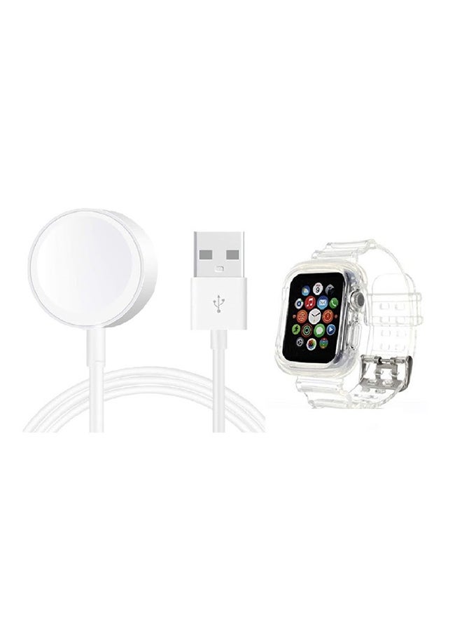 Replacement Band Strap With Case And Charger For Apple Watch Clear 