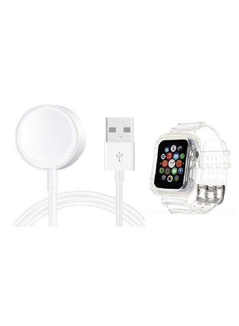 Replacement Band Strap With Case And Charger For Apple Watch Clear