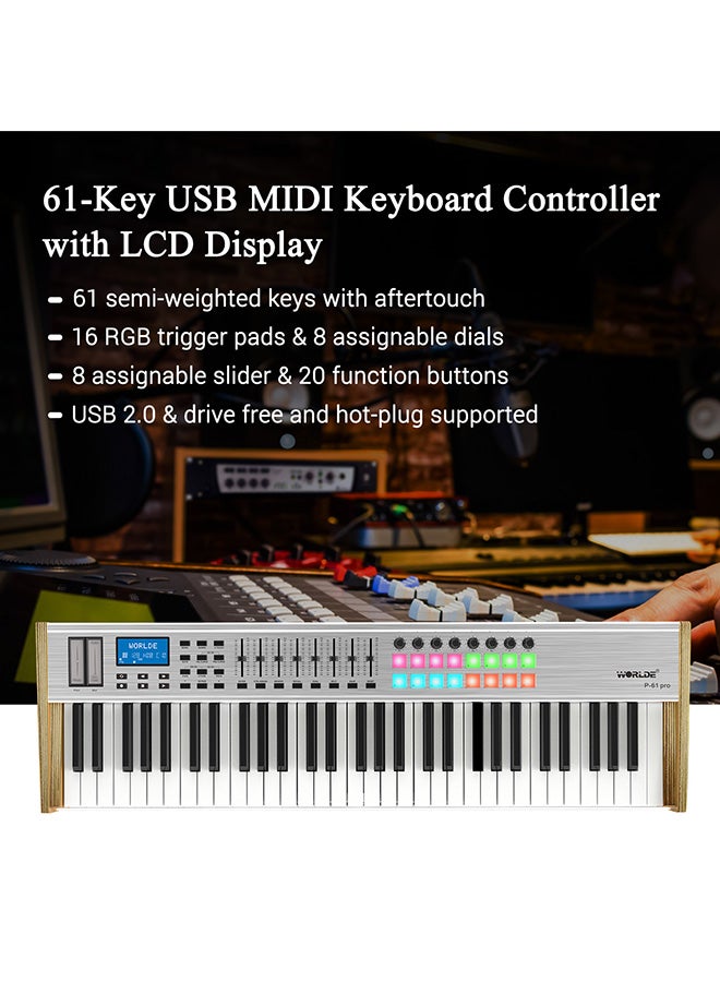 Generic - Worlde Pro 61-Key USB Midi Keyboard Controller LCD Display With 61 Semi-Weighted Keys For Music Studio Stage Live Performance - Image 1