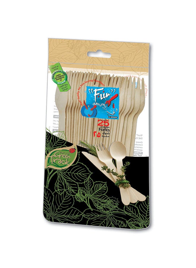 Fun Pack Of 25 Wooden Fork Set Beige 