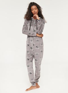 Velour Shape Onesie With Hoodie Grey