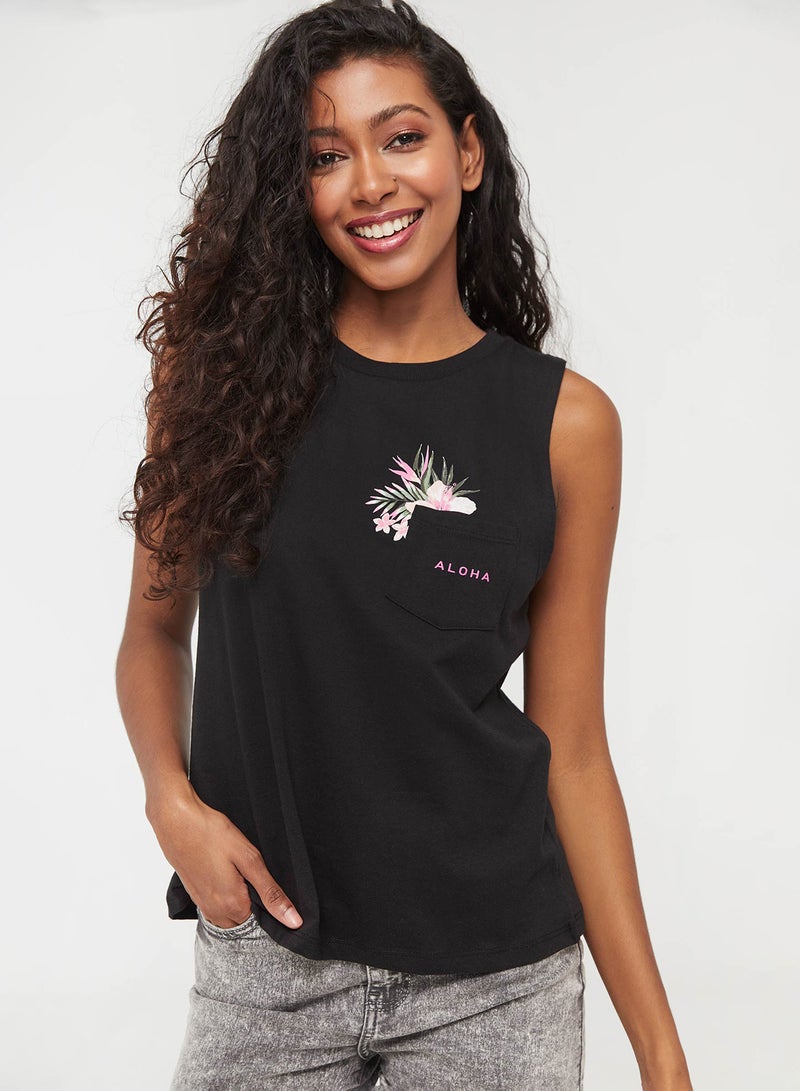 Ardene - Stylish Lightweight Round Neck Sleeveless Jersey Muscle Tank Black - Image 1