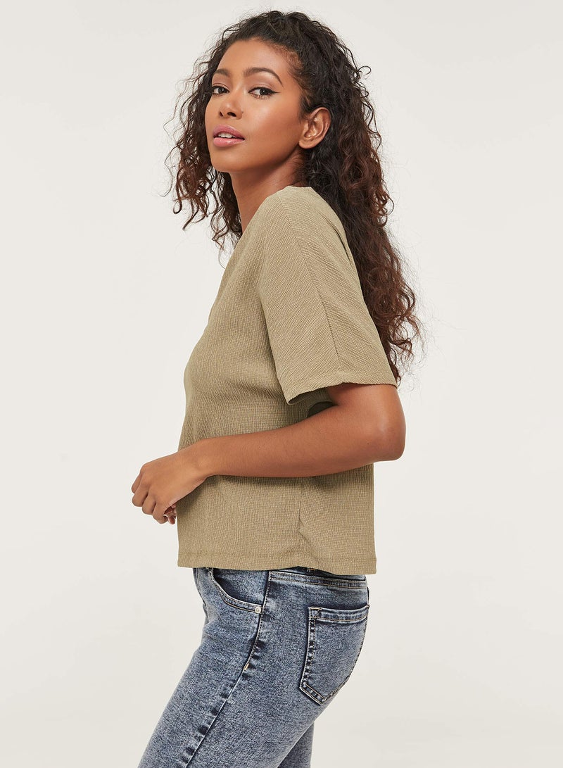 Ardene Casual Polyester Blend V-Neck Double V Dolman Top Green  - Image 3