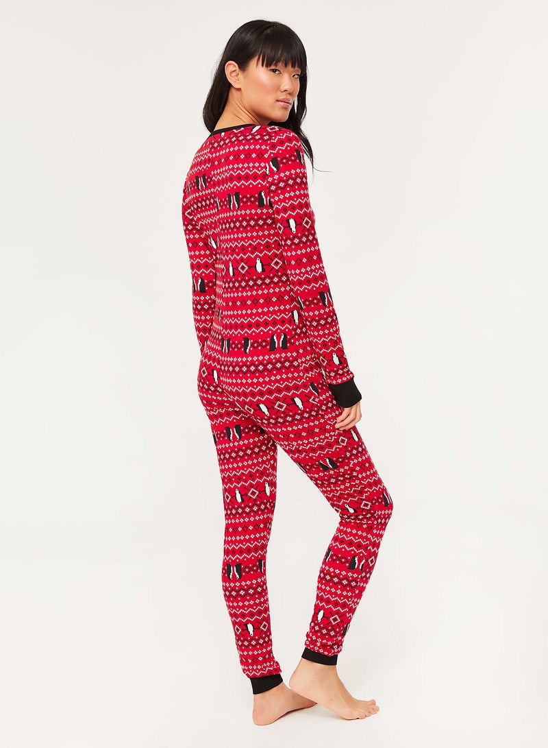 Ardene - Printed Long Sleeves Onesie Red - Image 1