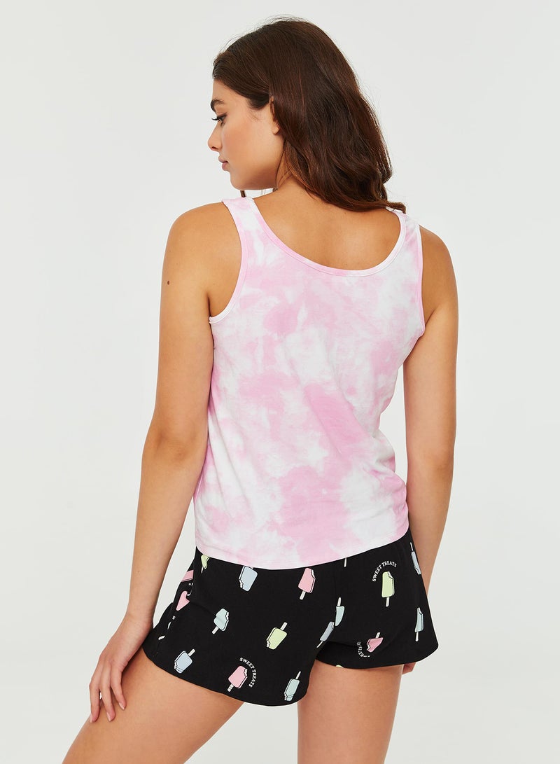 Ardene Printed Knot At Hem Tank Pink/White  - Image 2