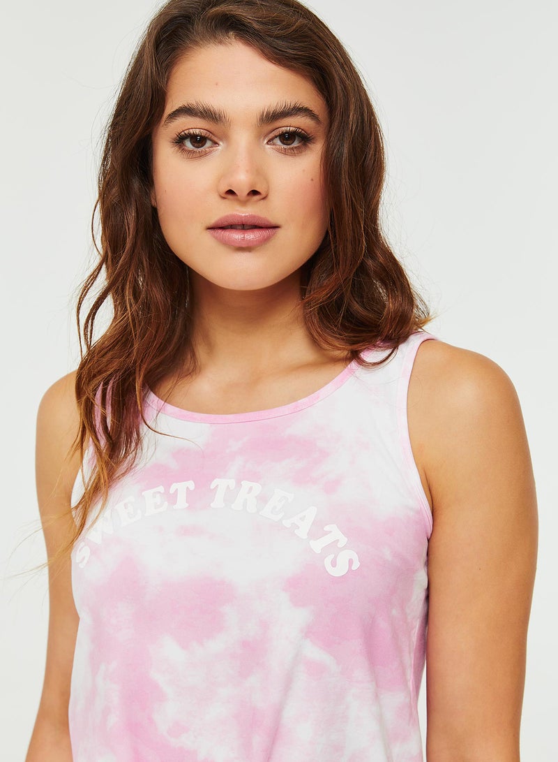 Ardene Printed Knot At Hem Tank Pink/White  - Image 3