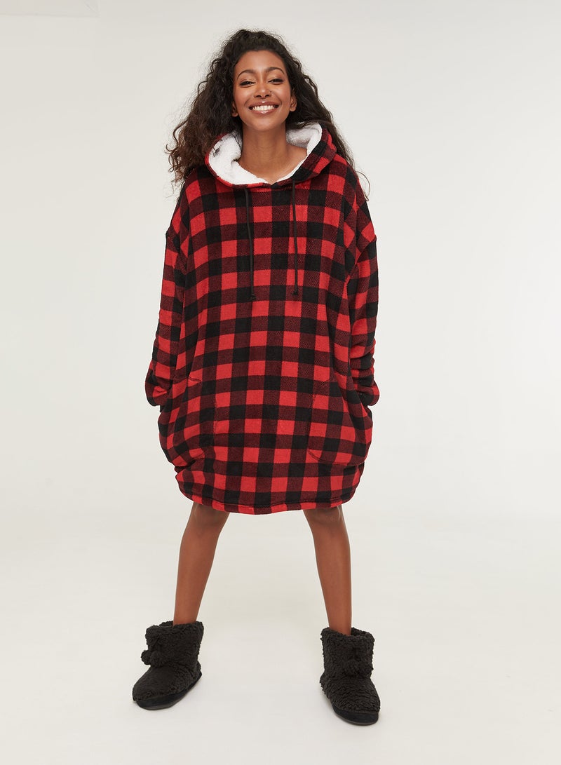 Coral Fleece Hoodie With Side Pocket Ree/Black