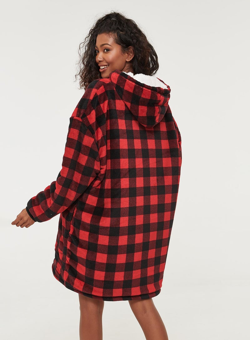 Coral Fleece Hoodie With Side Pocket Ree/Black