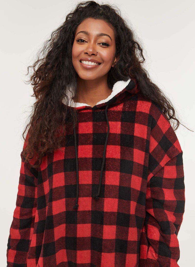 Coral Fleece Hoodie With Side Pocket Ree/Black