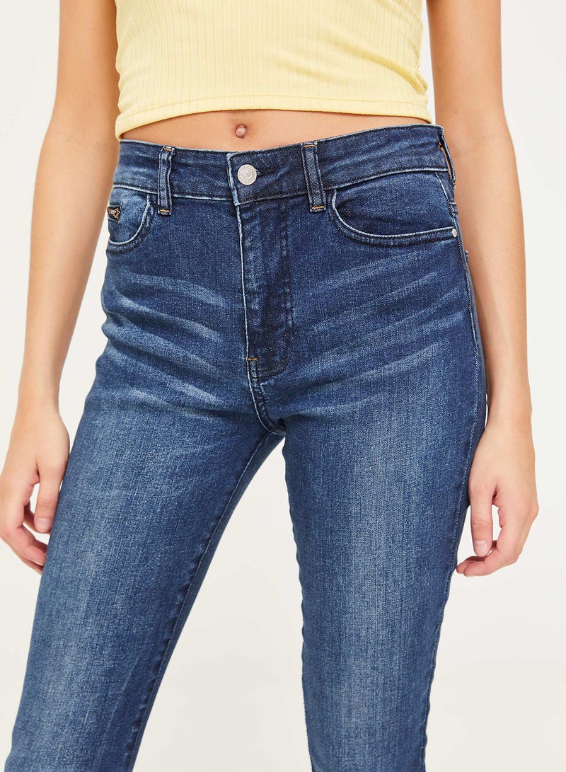 Ardene - Ankle High Rise Distressed Jeggings With Zipper Detail Blue - Image 1