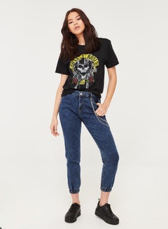 Comfy Knit Jogging Jeans With Chain Detail Blue