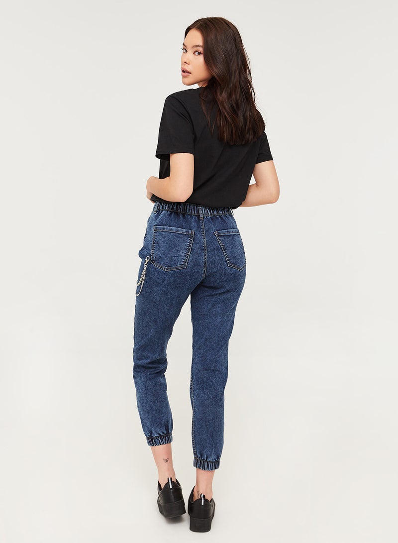 Ardene - Comfy Knit Jogging Jeans With Chain Detail Blue - Image 1