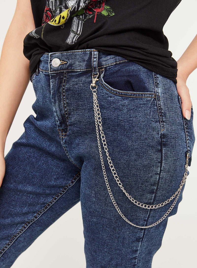Ardene - Comfy Knit Jogging Jeans With Chain Detail Blue - Image 1