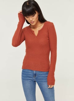 Henley Long Sleeves Thermal Top Orange