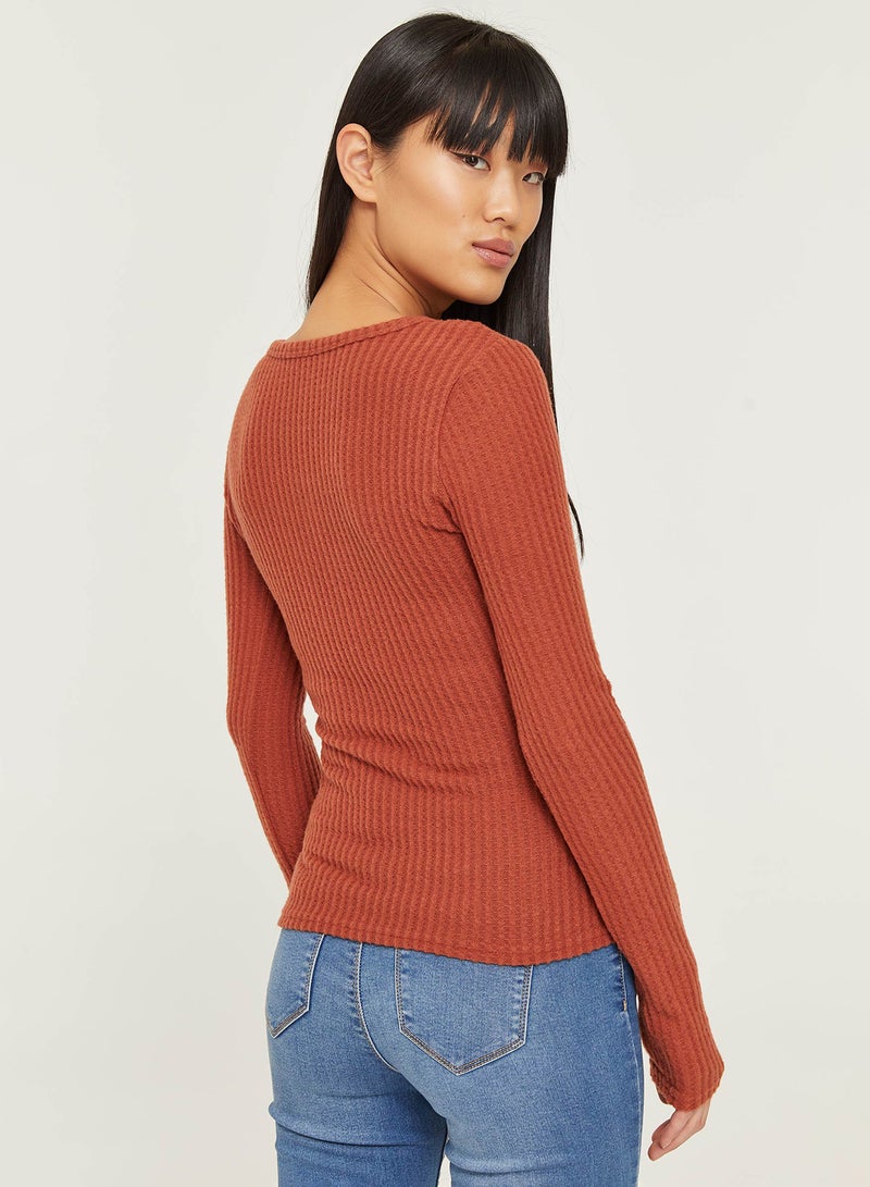 Ardene - Henley Long Sleeves Thermal Top Orange - Image 1
