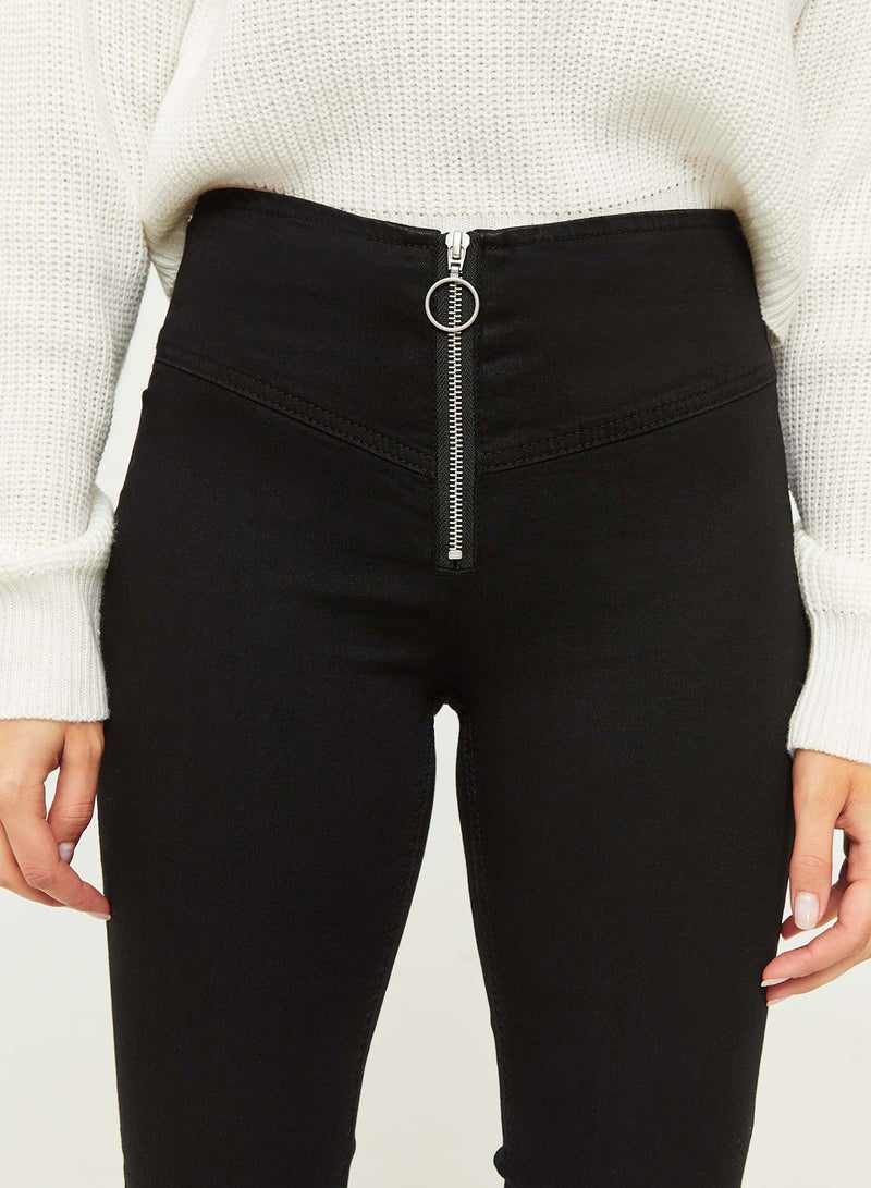 Ardene - Super Stretch Zip Front V-Yoke Jeggings Black - Image 1