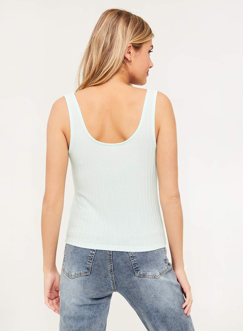 Ardene - Short Rib Button Down Tank Blue - Image 1