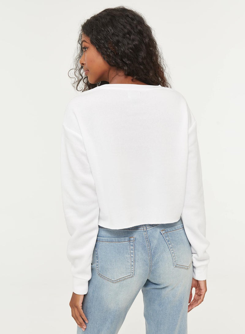 Ardene - Cropped Crew Neck Sweatshirt White - Image 1