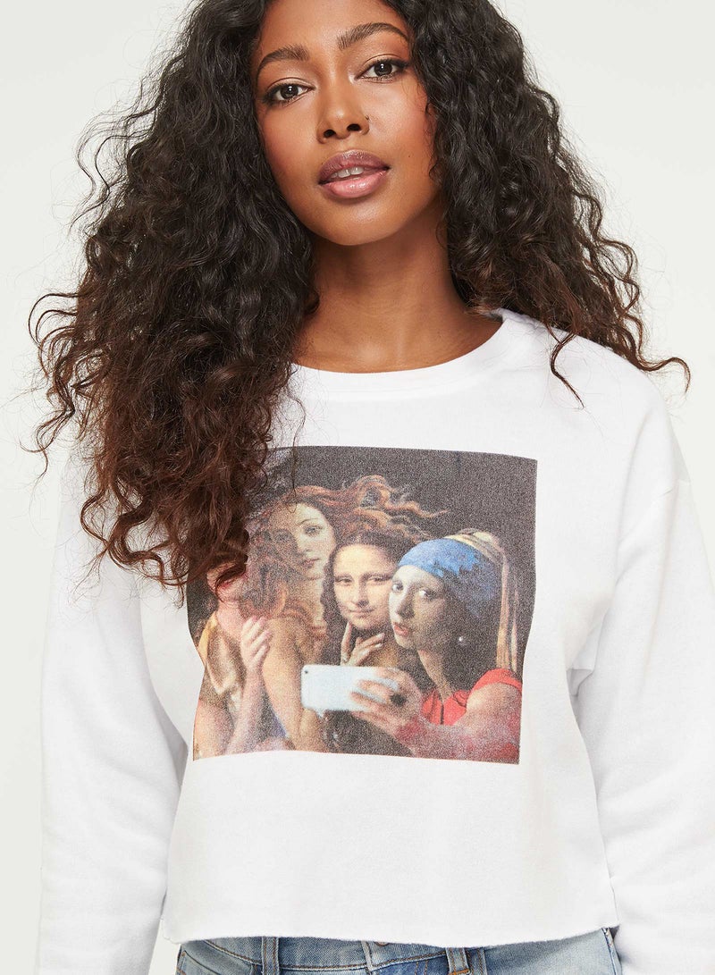 Ardene - Cropped Crew Neck Sweatshirt White - Image 1