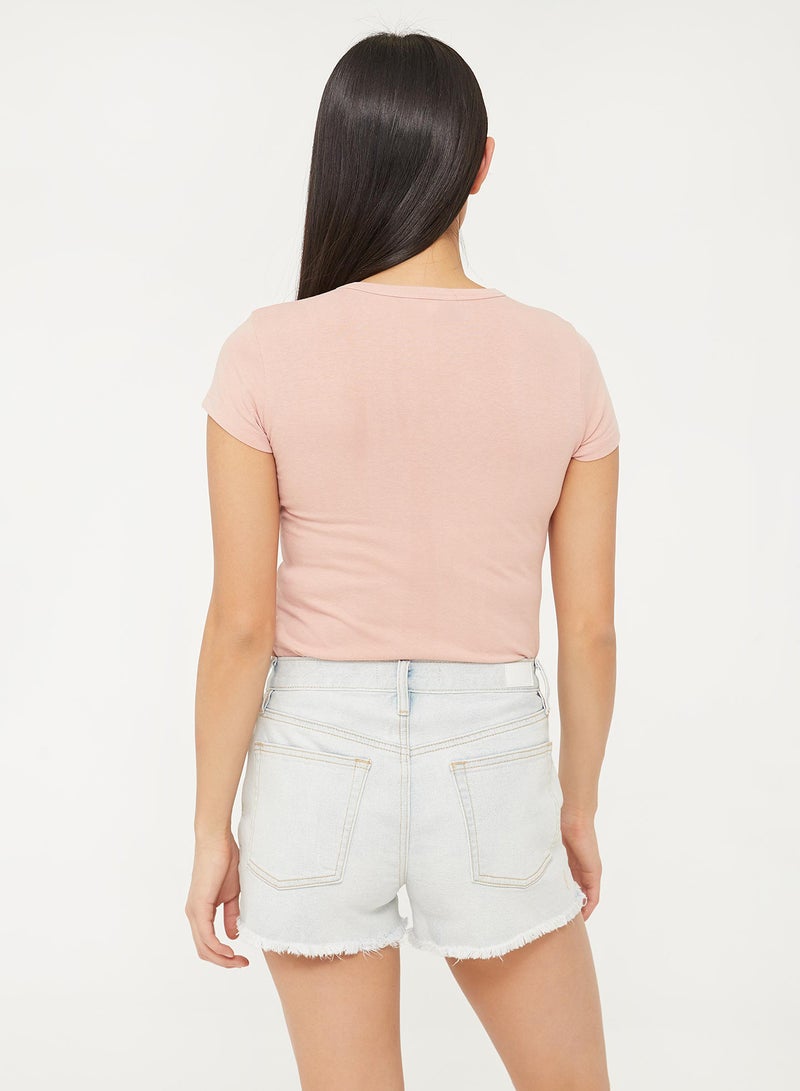 Ardene - Vintage Distressed Raw Hem Button Fly Shorts Blue - Image 1