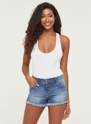 Hem Exposed Distressed Button Fly Shorts Blue - v1605081615/N41224080V_1
