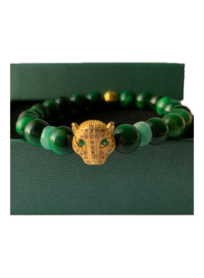 Miracle Empire THE LEO Genuine Natural Colombian Emerald 2 Wheels With Green Cat Eye (8mm) And 18k Gold Plated And Zircons Leopard Head Charm Bracelet - Image 1