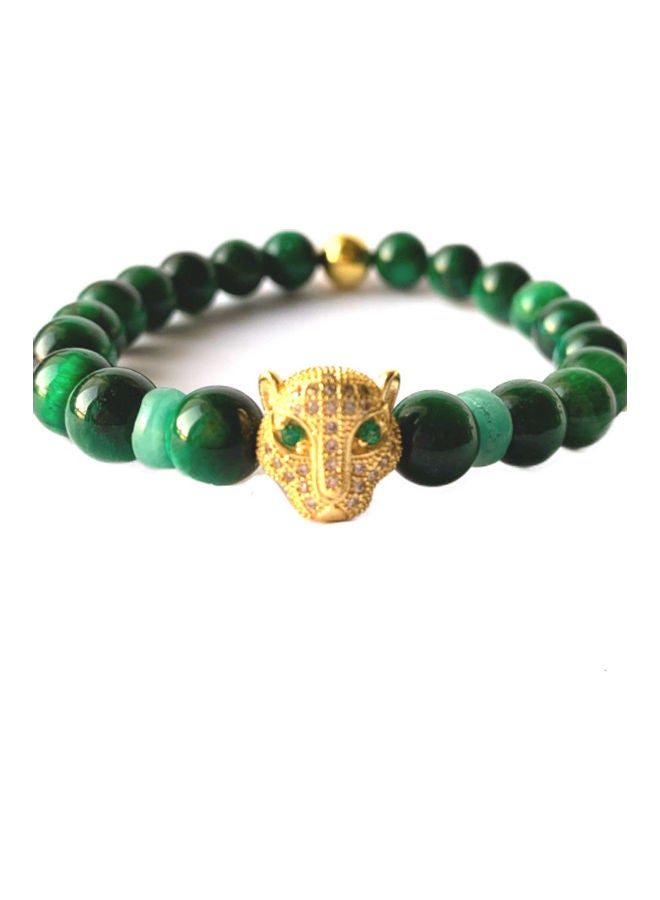 Miracle Empire THE LEO Genuine Natural Colombian Emerald 2 Wheels With Green Cat Eye (8mm) And 18k Gold Plated And Zircons Leopard Head Charm Bracelet - Image 2