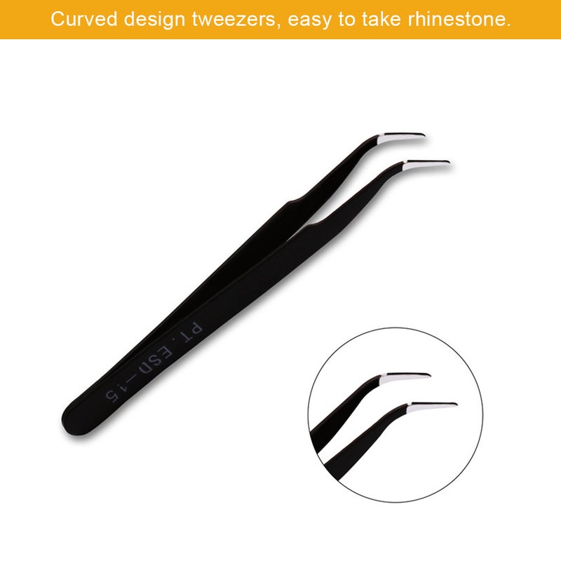 Nail Art Rhinestone Decoration Set With Curved Tweezer Assorted Clear - Image 2