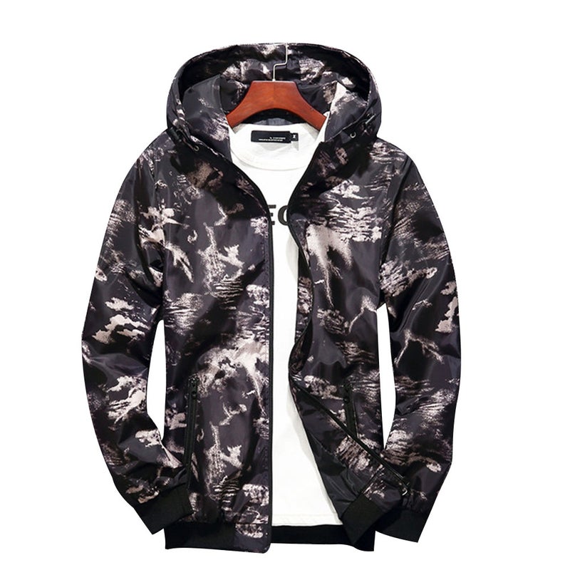 Long Sleeve Printed Hoodie Jacket Grey - Image 1