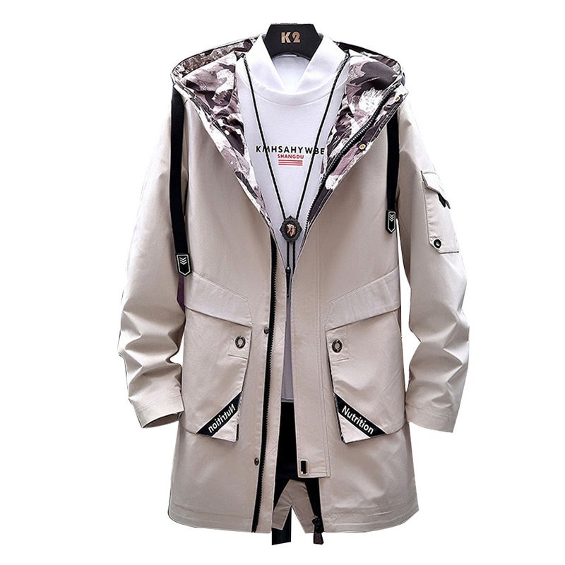Hoodie Mid Length Windshield Jacket Beige - Image 1