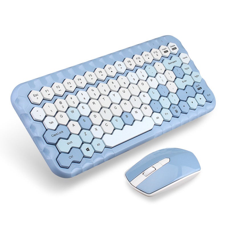 Cordless Mechanical Round Cap Keyboard And Mouse Blue  - Image 1