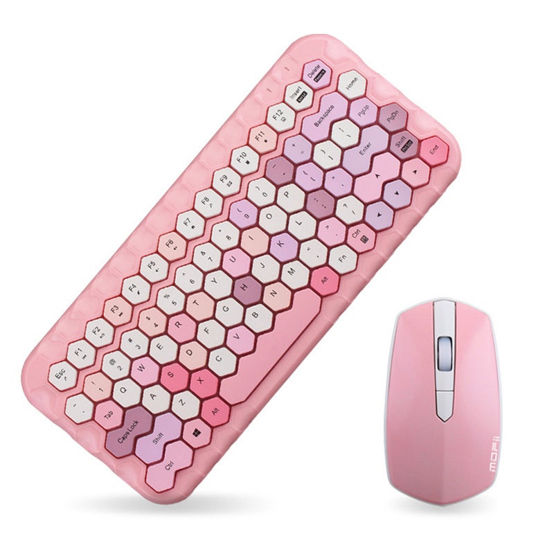 Cordless Mechanical Round Cap Keyboard And Mouse Pink  - Image 1