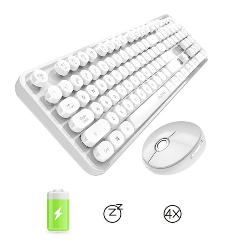 Generic Cordless Mechanical Round Cap Keyboard And Mouse White/Green  - Image 2