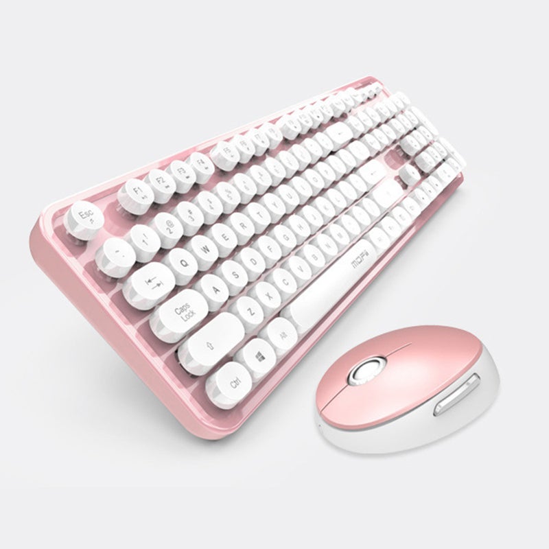 Generic Cordless Mechanical Round Cap Keyboard And Mouse White/Green  - Image 3