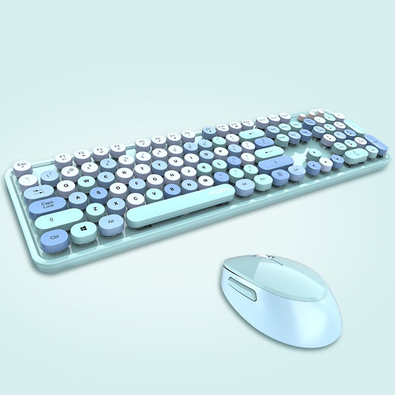 Cordless Mechanical Round Cap Keyboard And Mouse Sky blue  - Image 1