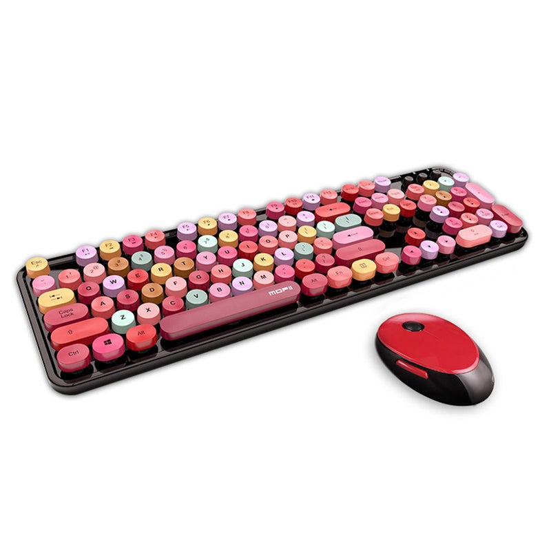 Generic Cordless Mechanical Round Cap Keyboard And Mouse Multicolour  - Image 1