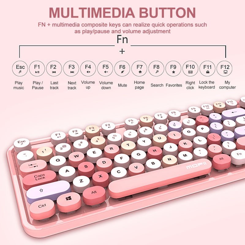 Generic Cordless Mechanical Round Cap Keyboard And Mouse Multicolour  - Image 3