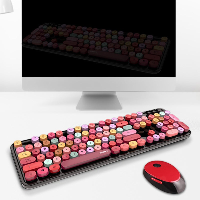 Generic Cordless Mechanical Round Cap Keyboard And Mouse Multicolour  - Image 5