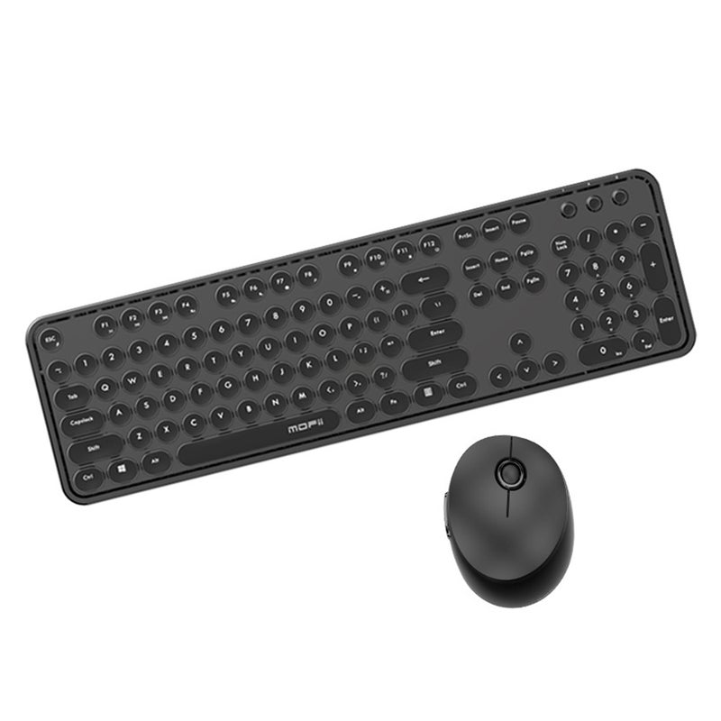 Cordless Mechanical Round Cap Keyboard And Mouse Black - Image 1