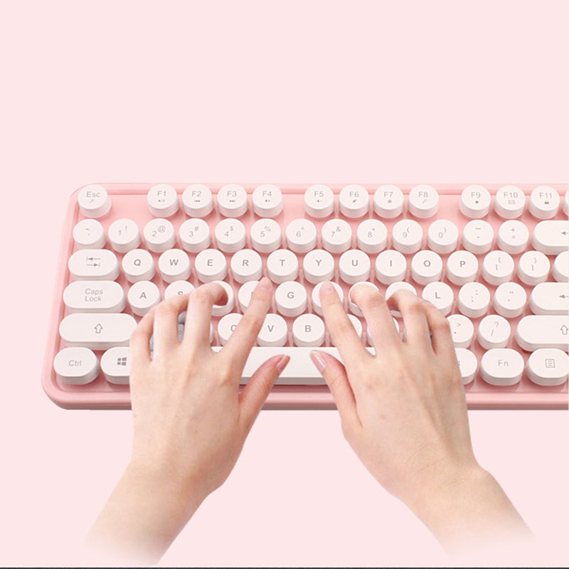Cordless Mechanical Round Cap Keyboard And Mouse White  - Image 2