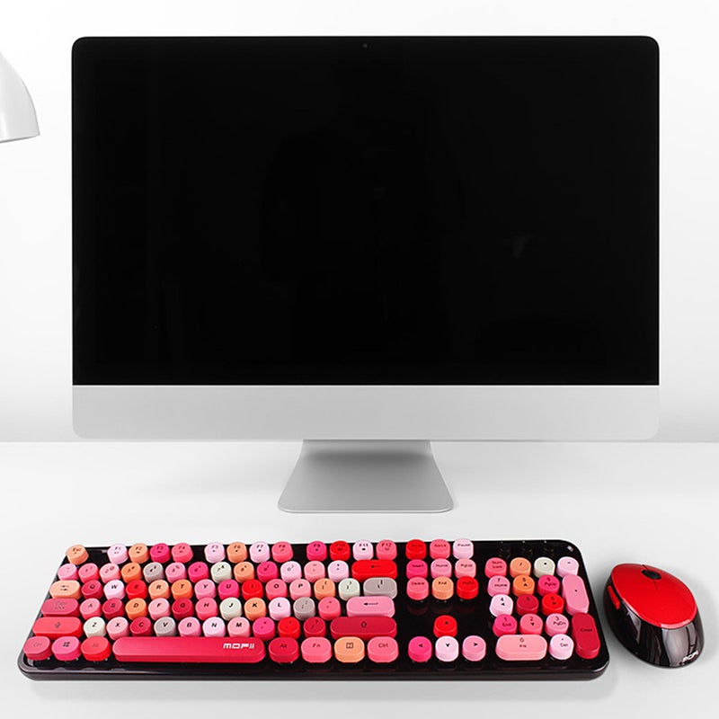 Cordless Mechanical Round Cap Keyboard And Mouse White  - Image 3