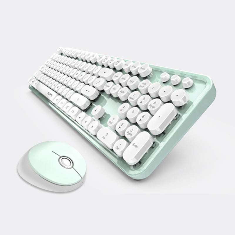 Cordless Mechanical Round Cap Keyboard And Mouse White  - Image 4