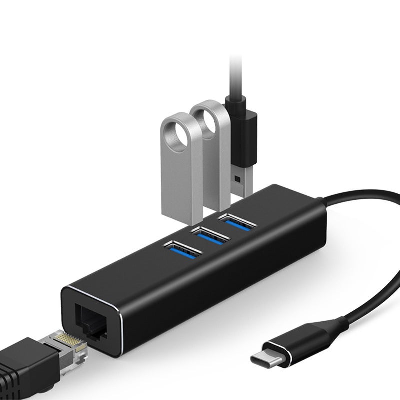 T302 4 in 1 Hub Type-C To USB3.0*3+RJ45 Intelligent USB Hub Multi-port Adpater for Laptop Computer Mobile Phones Black  - Image 4