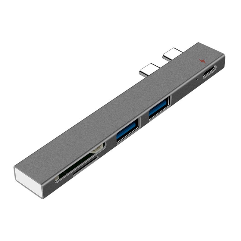 Generic - T819 5 in 1 Hub Dual Type-C To USB3.0*2+PD+TF Intelligent USB Hub Multi-Port Adapter Replacement for MacBook Pro Grey - Image 1