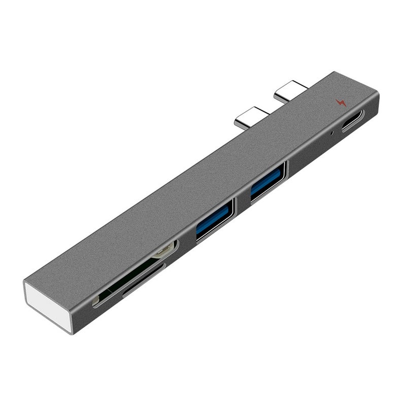 Generic - T819 5 in 1 Hub Dual Type-C To USB3.0*2+PD+TF Intelligent USB Hub Multi-Port Adapter Replacement for MacBook Pro Grey - Image 1