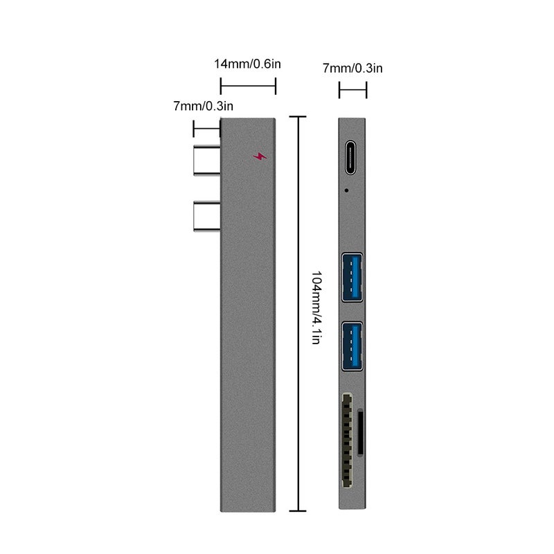 Generic - T819 5 in 1 Hub Dual Type-C To USB3.0*2+PD+TF Intelligent USB Hub Multi-Port Adapter Replacement for MacBook Pro Grey - Image 1
