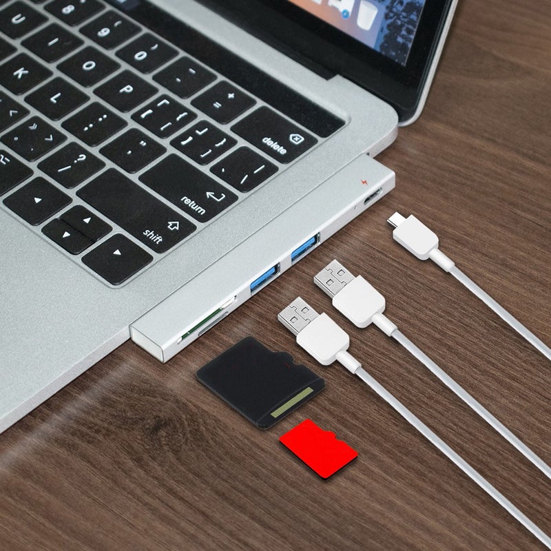 Generic - T819 5 in 1 Hub Dual Type-C To USB3.0*2+PD+TF Intelligent USB Hub Multi-Port Adapter Replacement for MacBook Pro Grey - Image 1