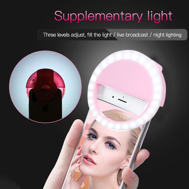 Generic - LED Selfie Light Circle Flash Fill Clip Camera Lamp For Mobile Phone And Tablets White - Image 1